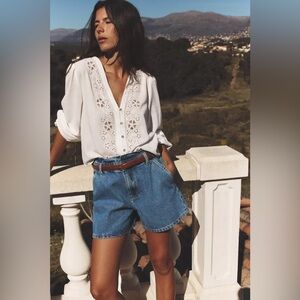 Zara Blue Jean Shorts with Paper-Bag Waist sz 2